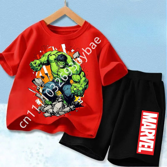 T-Shirt Avengers Hulk Kinder - Set Rot Schwarze Shorts