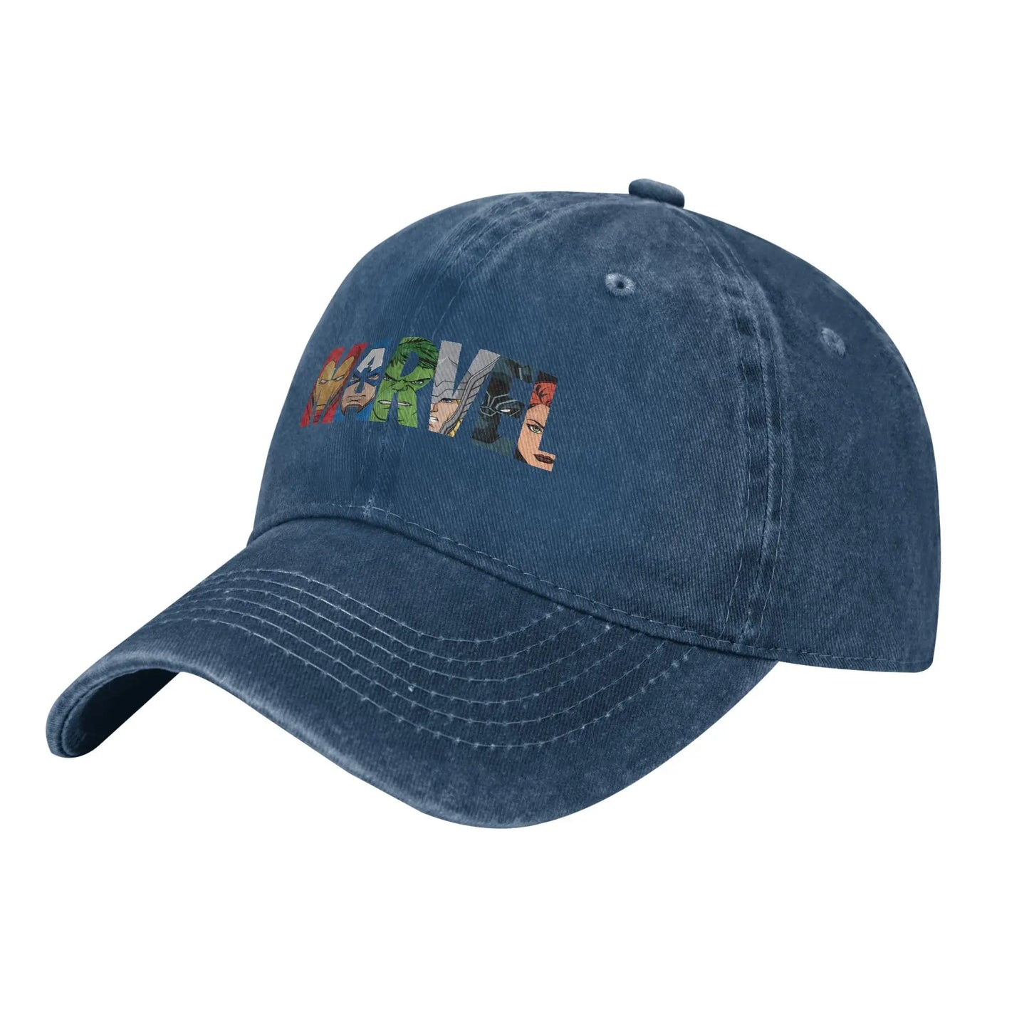Avengers Cap - Marvel Heroes Logo Bestickt Denim Blau Verwaschen