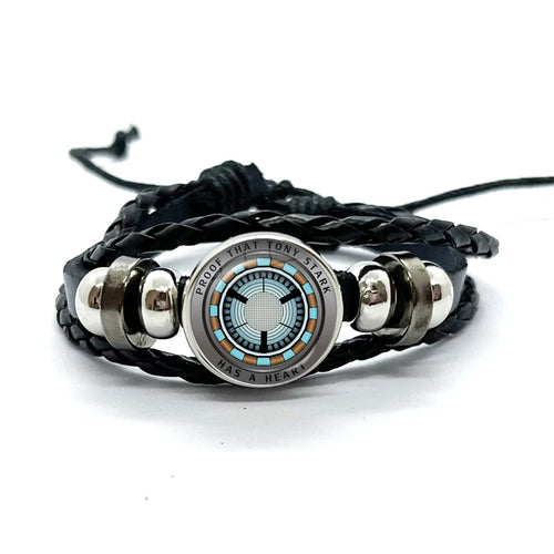 Armband Leder Tony Stark Arc Reaktor - Schwarz Türkis-Dreiecke