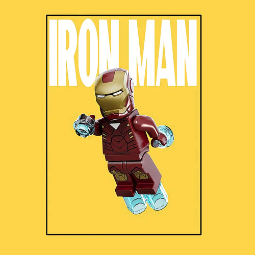 Poster Avengers Iron Man - Lego-Stil Gelber Hintergrund