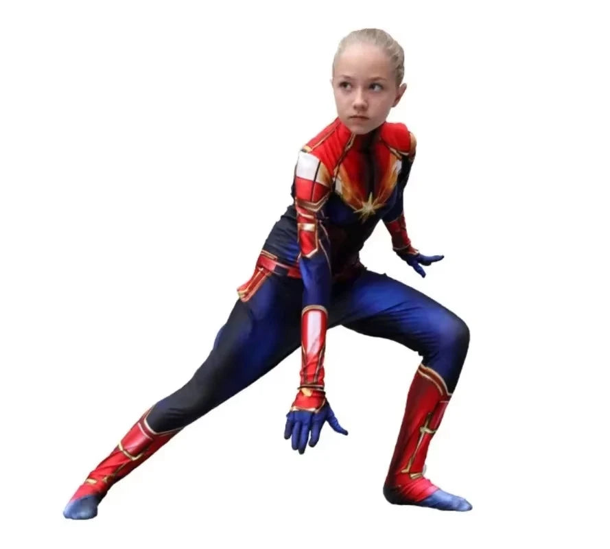 Captain Marvel Cosplay-Anzug – Blauer und roter Zentai