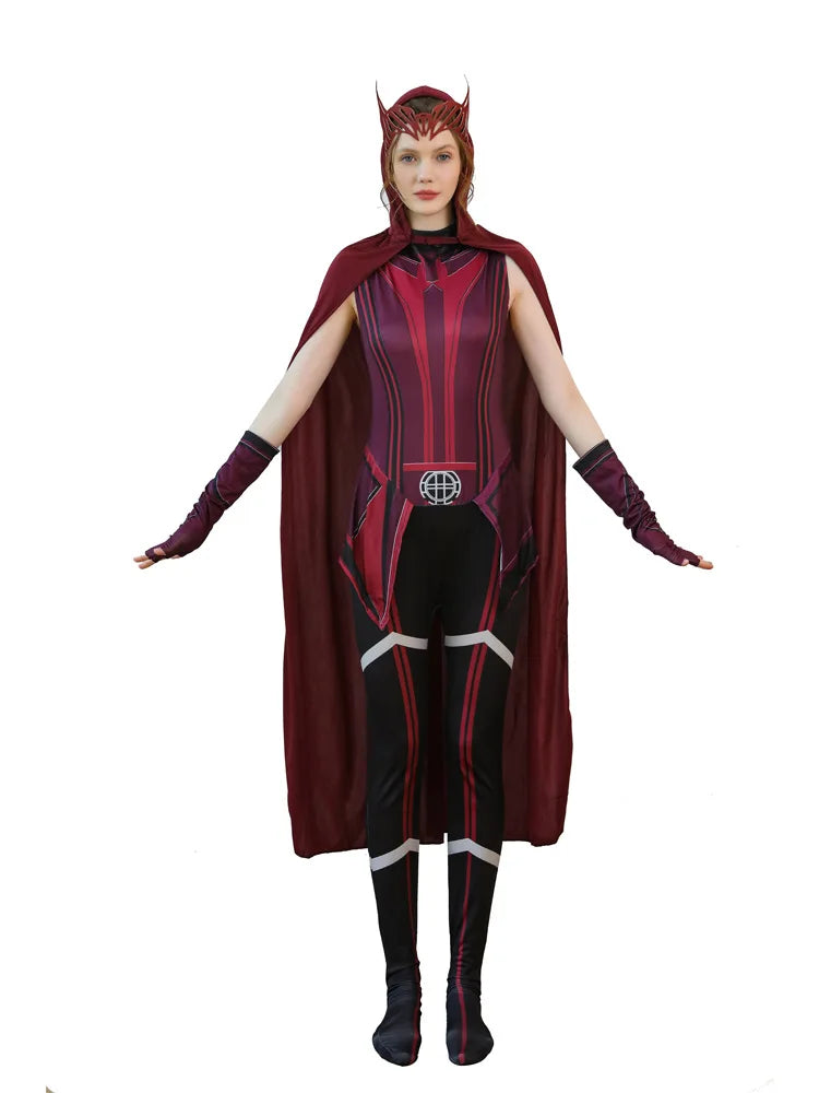 Cosplay Kostüm Wanda Maximoff Scarlet Witch – Roter Overall Umhang mit Kopfschmuck