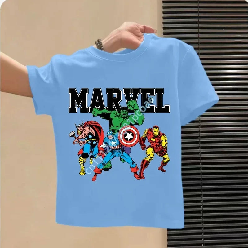 T-Shirt Kinder Avengers Retro Comics Gruppe - Hellblau