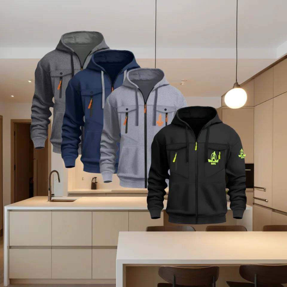 Kapuzenpullover mit Reißverschluss Marvel Avengers – Neon-Logo, Multitaschen, Herren
