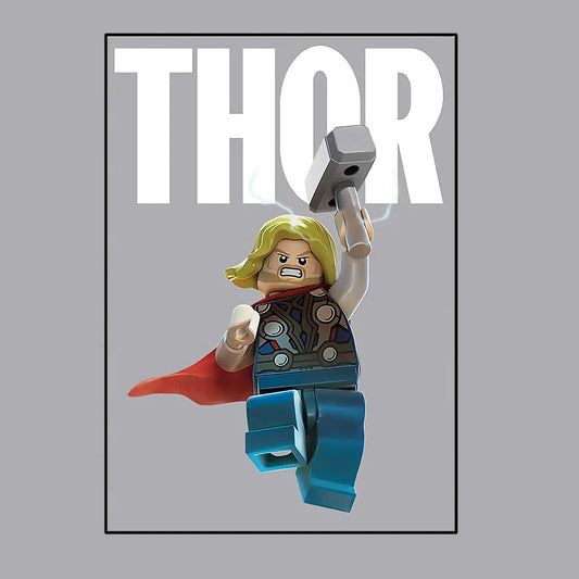 Poster Avengers Thor – Lego-Stil Grauer Hintergrund