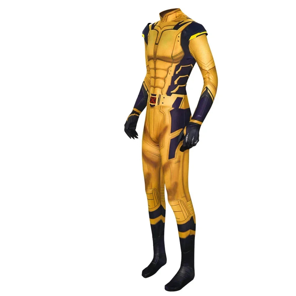 Wolverine-Kostüm - Gelb-Marineblau-Overall mit X-Gürtel