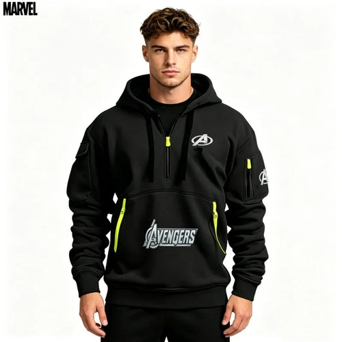 Sweatshirt mit halbem Reißverschluss Avengers für Herren – Multi-Pocket Schwarz Gelb