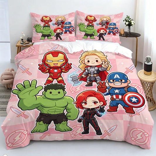 Chibi Avengers Bettbezug - Rosa Hintergrund