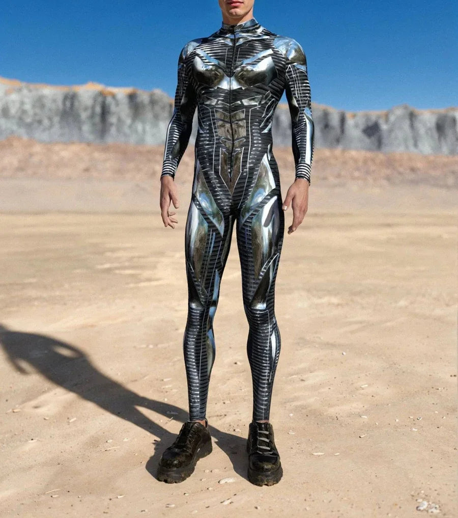 Futuristischer Overall – Schwarz-silberne Chromrüstung