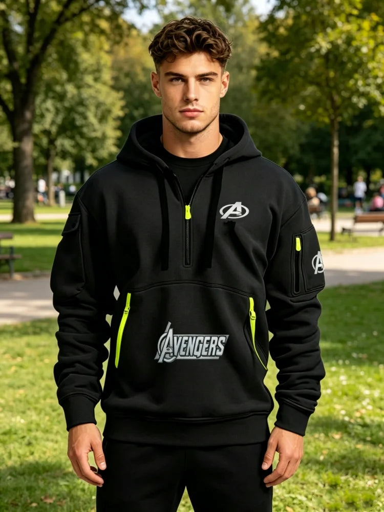 Sweatshirt mit halbem Reißverschluss Avengers für Herren – Multi-Pocket Schwarz Gelb