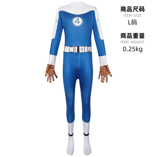 Fantastic Four Ben Grimm Kostüm - Blauer Overall mit Felsen-Effekt-Handschuhen