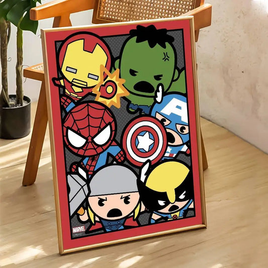 Chibi Marvel Helden-Gruppe Poster – Roter Rahmen