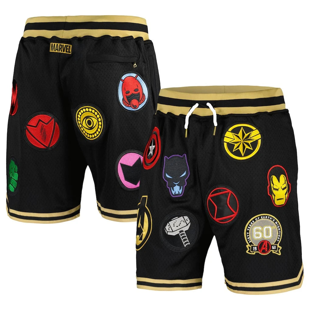 Short Basket Avengers 60. Jubiläum – Mehrere Logos Schwarz Gold