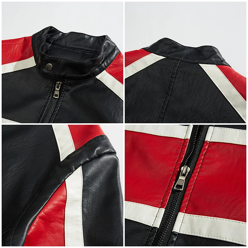 Herren-Lederjacke Deadpool - Logo Rot Schwarz Weiß Biker