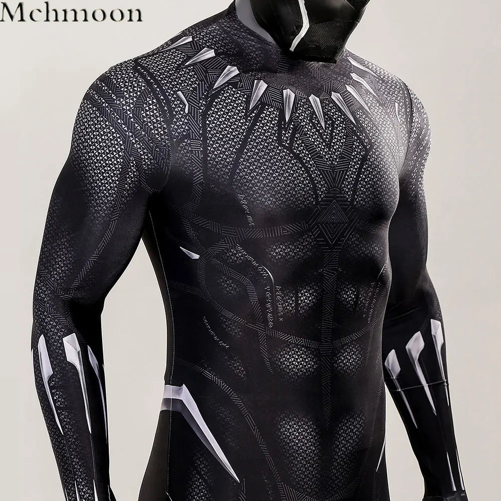 Black Panther Kostüm - Schwarzer Anzug mit Vibranium-Effekt und Krallenkragen