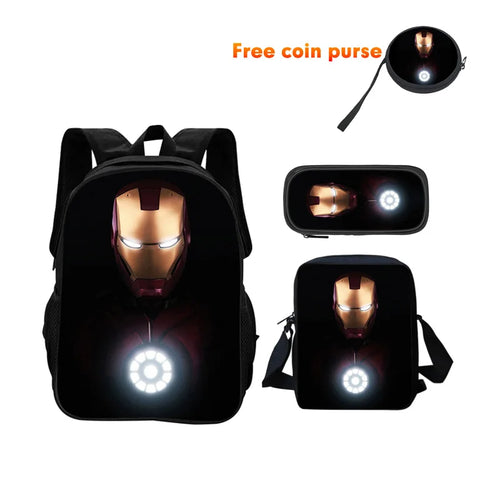 Avengers Iron Man 3-teiliges Schulranzen-Set – Dunkler Helm, runder Reaktor