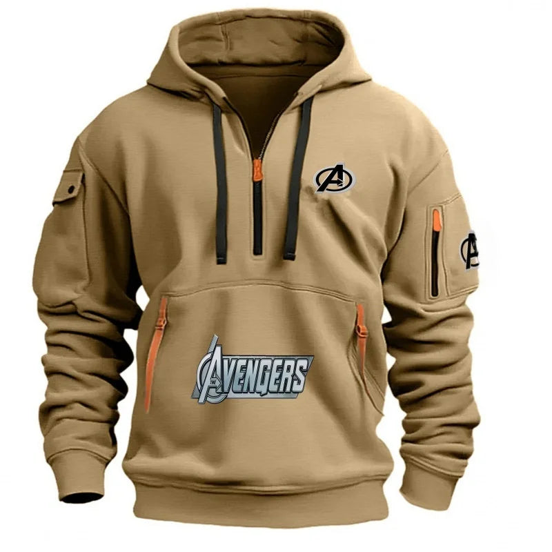 Sweatshirt mit halbem Reißverschluss Avengers für Herren – Multi-Pocket Schwarz Gelb