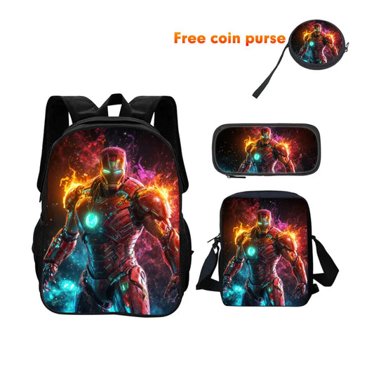 3-teiliges Avengers Iron Man Schulranzen-Set – Feuer-Eis-Nebel