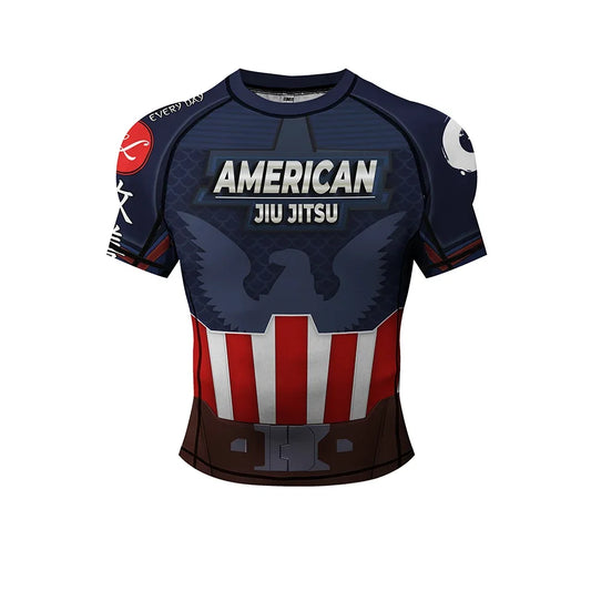 T-Shirt Jiu-Jitsu Captain America – Kurzärmelig, Schild und Adler