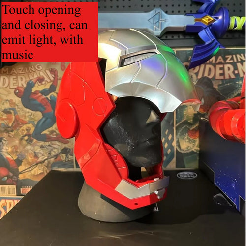 Iron Man Jarvis Kostüm - Silber-roter Helm mit Leuchteffekt