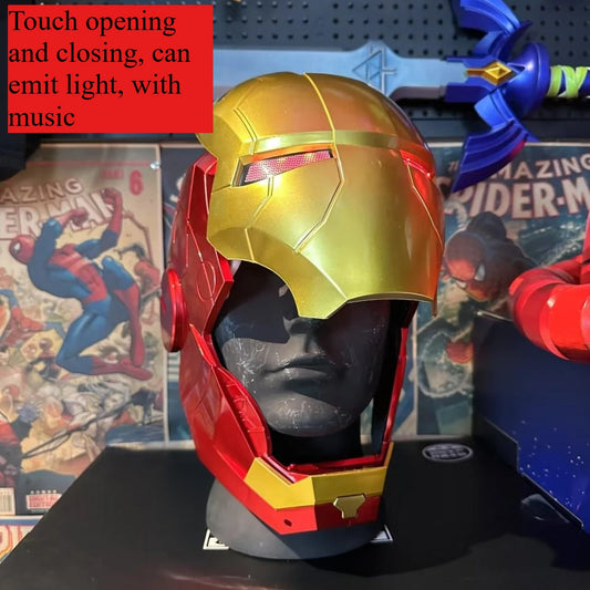 Iron Man Jarvis Kostüm - Goldener Integralhelm mit Lichteffekt