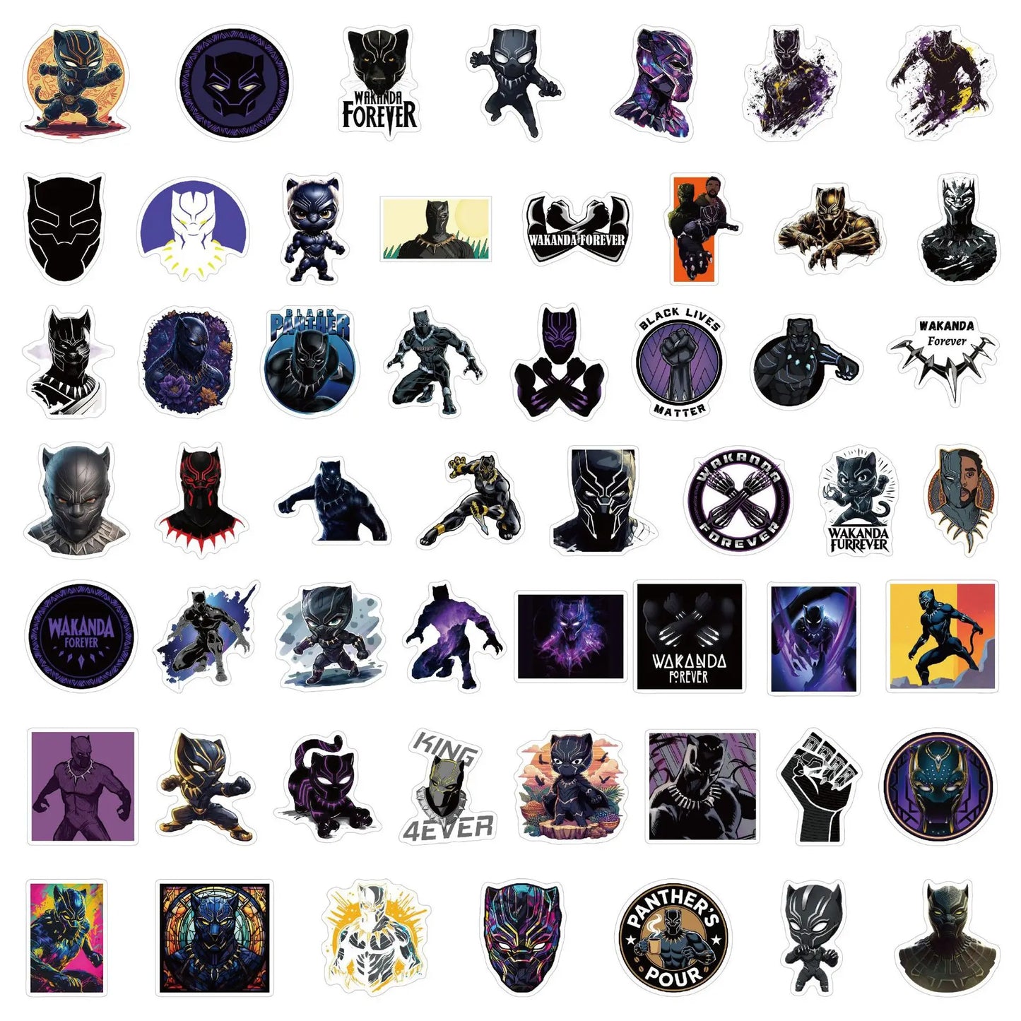 Avengers Black Panther Aufkleber – 50er-Set PVC-Sticker
