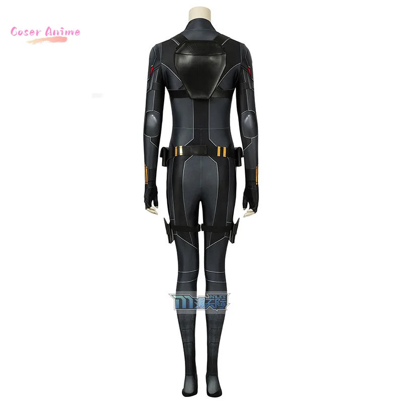 Black Widow Film Cosplay Kostüm – Schwarzer Overall Goldener Gürtel Erwachsene