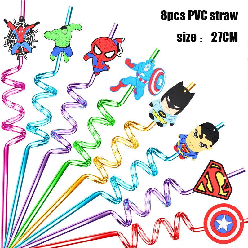 Avengers Geburtstag Deko - PVC Strohhalme x8