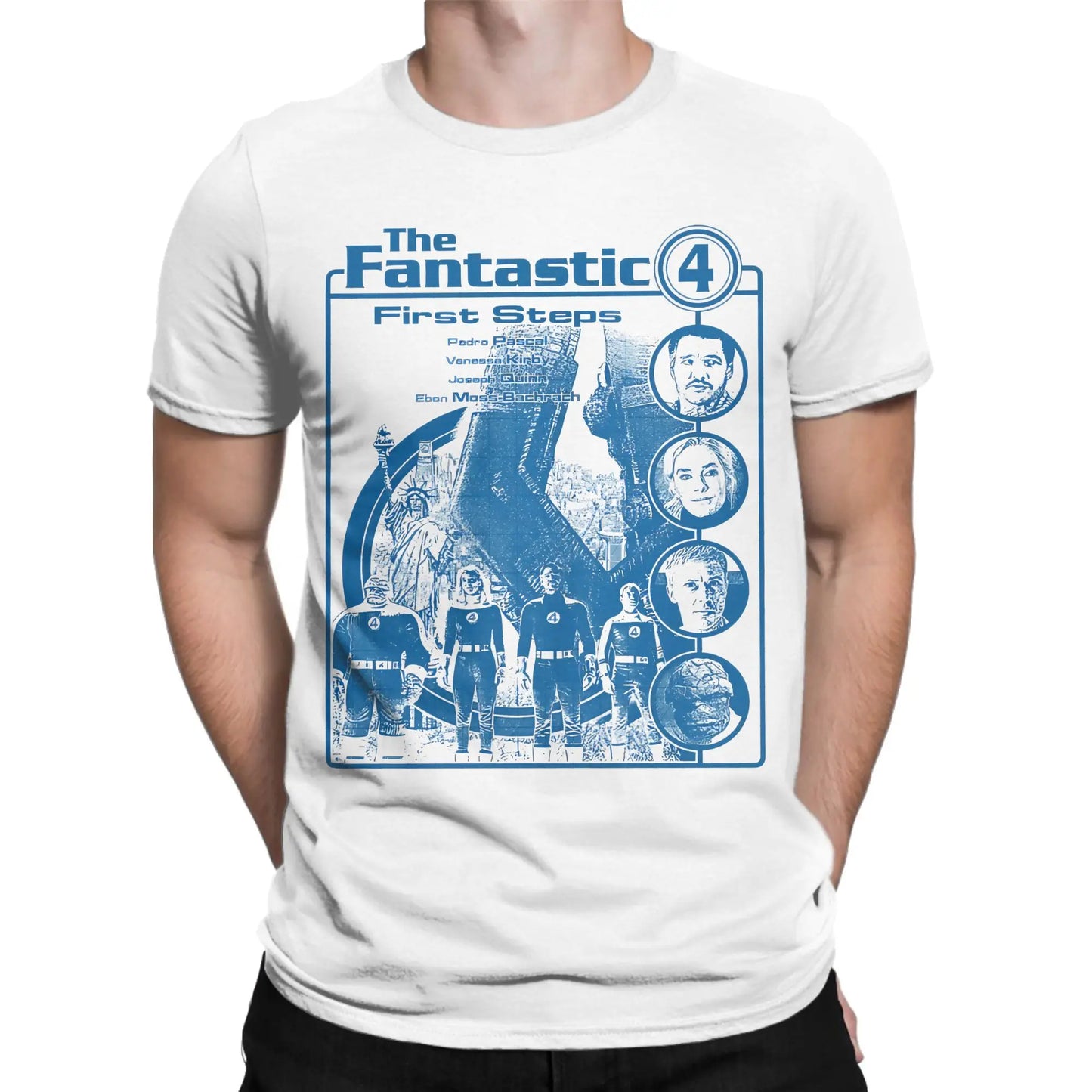 T-Shirt The Fantastic 4 First Steps - Retro Poster Blau Unisex