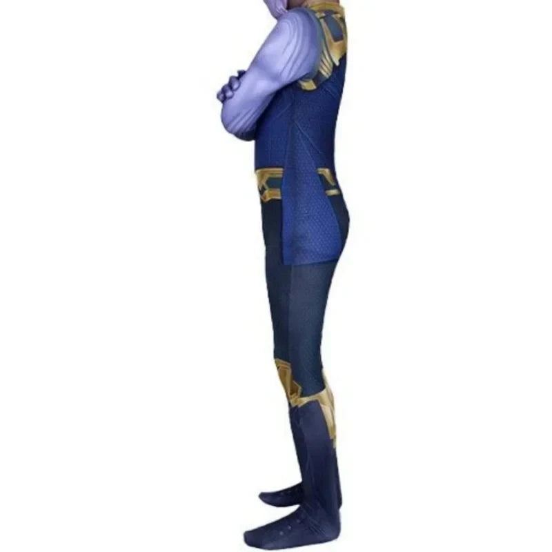 Thanos-Kostüm – blau-goldener Overall mit Handschuh