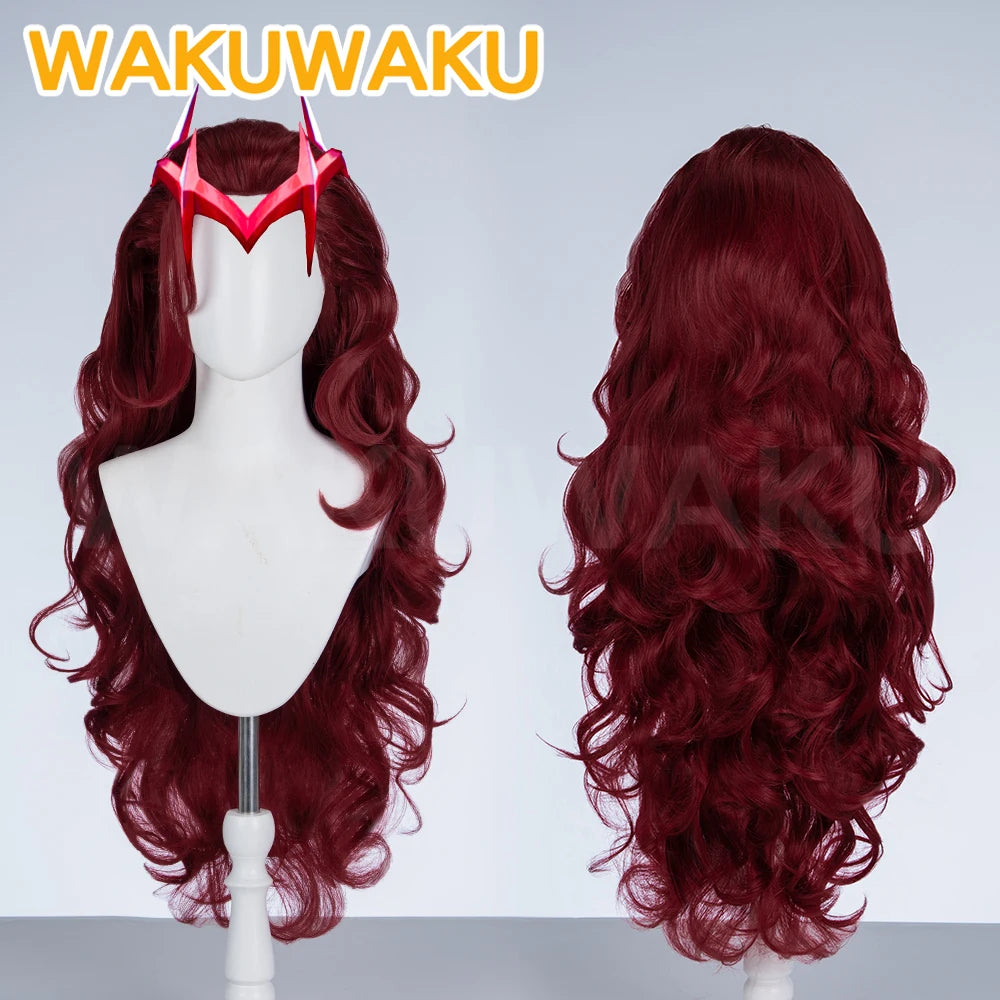Perücke Scarlet Witch – Bordeauxrote Lockenperücke mit Diadem