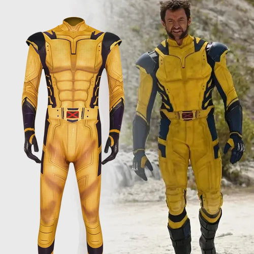 Wolverine-Kostüm - Gelb-Marineblau-Overall mit X-Gürtel