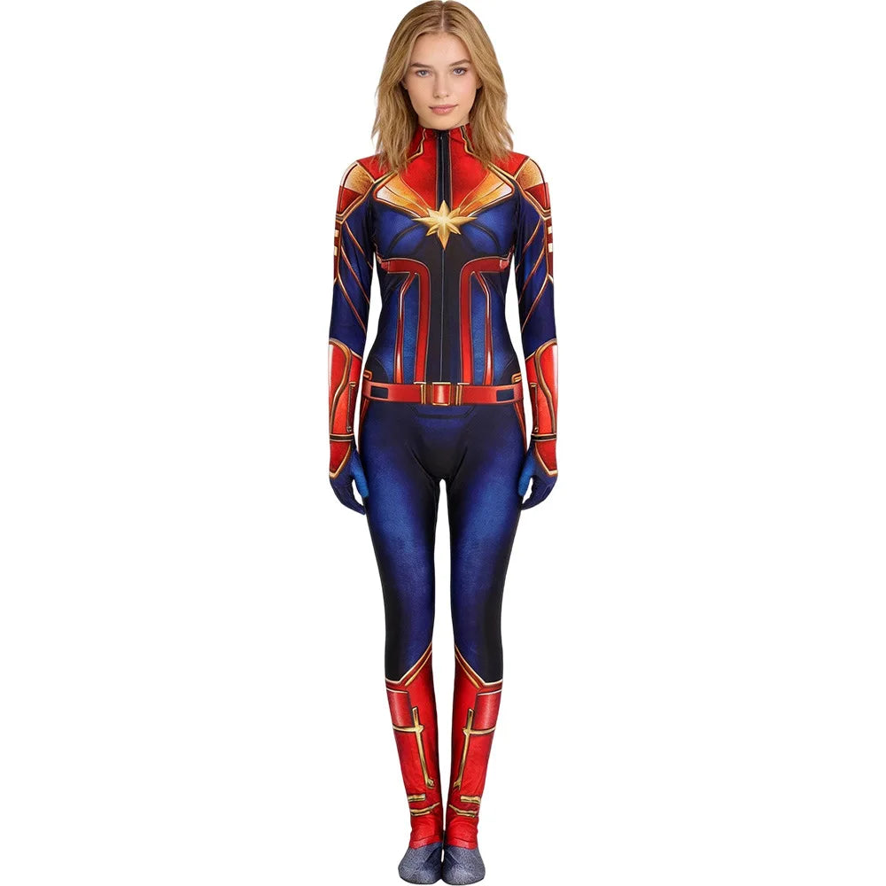 Captain Marvel Cosplay-Anzug – Blauer und roter Zentai