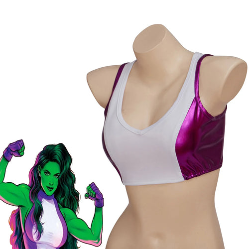 She-Hulk Sport-BH – Weißes und lilafarbenes Crop-Top