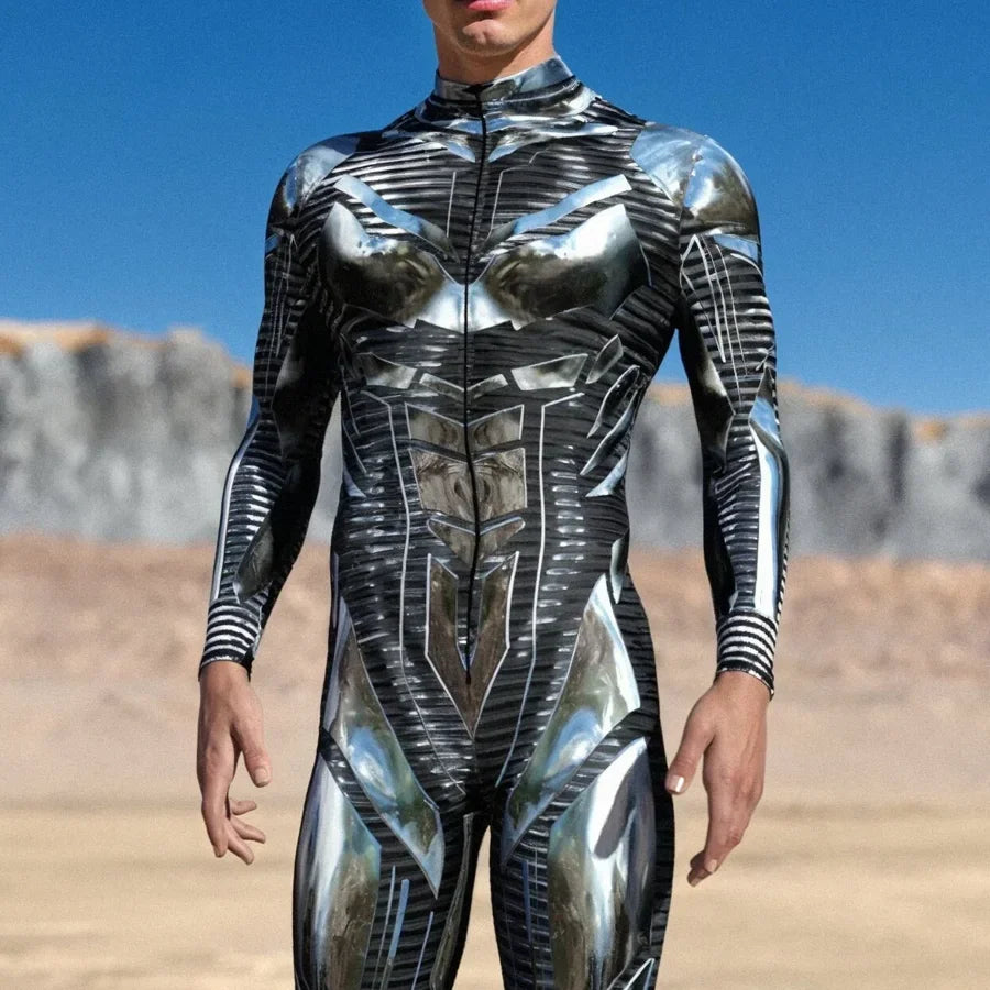 Futuristischer Overall – Schwarz-silberne Chromrüstung