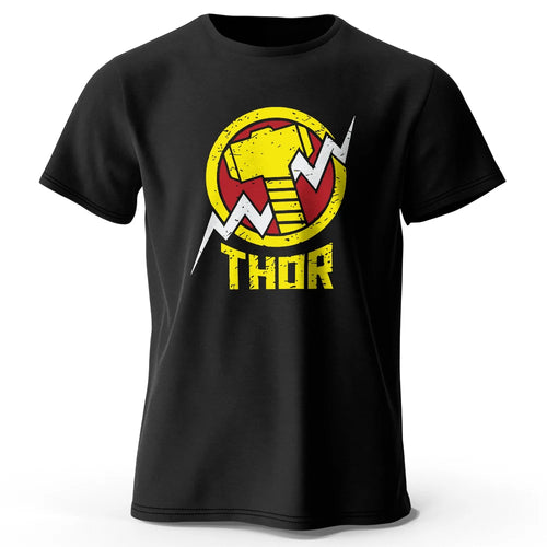 T-Shirt Thor – Vintage Hammer & Blitz Logo Schwarz