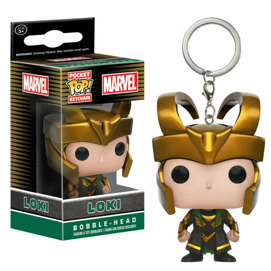 Loki Schlüsselanhänger – Figur mit goldener Helm-Box