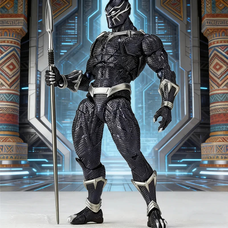 Black Panther 3.0 Gelenkfigur – goldene Schuppentextur mit Deko-Speer