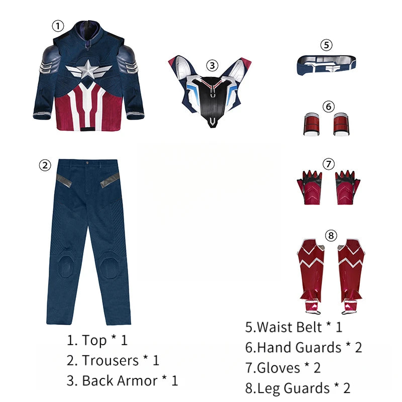 Captain America (Falcon) Kostüm - Blau-weiß-rotes Kostüm mit Rüstung und Schild
