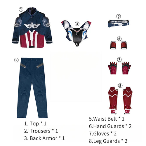 Captain America (Falcon) Kostüm - Blau-weiß-rotes Kostüm mit Rüstung und Schild