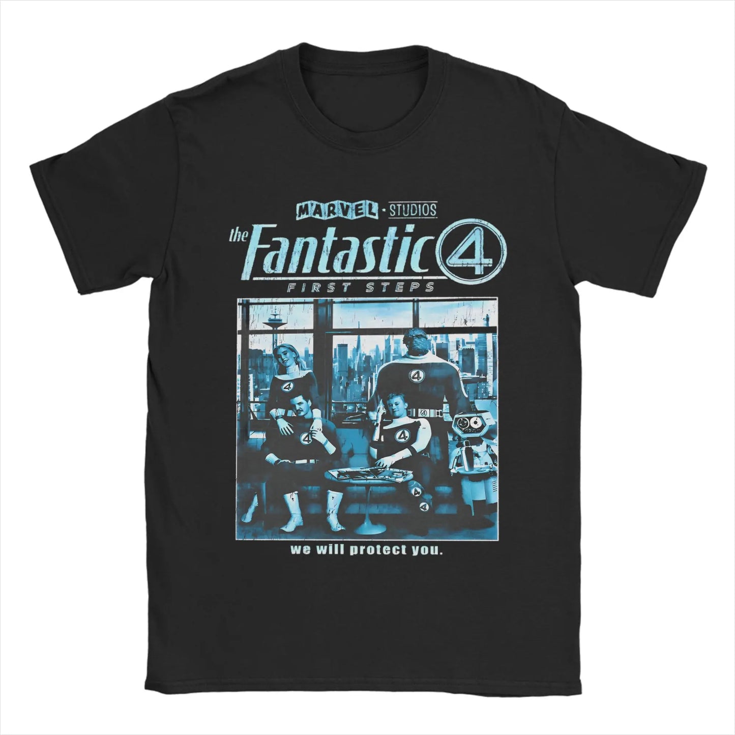 T-Shirt The Fantastic 4 First Steps - Retro Poster Blau Unisex