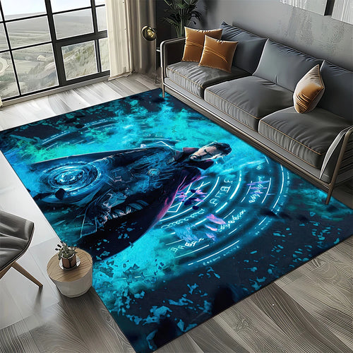 Avengers 3D-Teppich – Silhouettendesign in Cyanblau