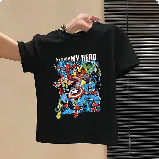 Kinder-T-Shirt Avengers My Dad Is My Hero - Schwarz