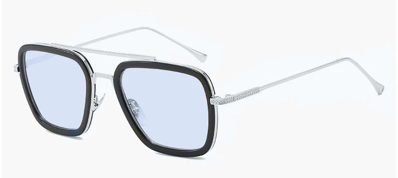 Avengers Iron Man Brille - Edith-Stil Silberner Rahmen Blaue Gläser