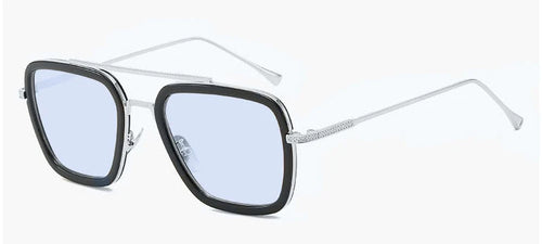 Avengers Iron Man Brille - Edith-Stil Silberner Rahmen Blaue Gläser