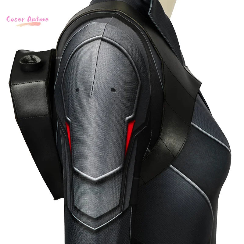 Black Widow Film Cosplay Kostüm – Schwarzer Overall Goldener Gürtel Erwachsene