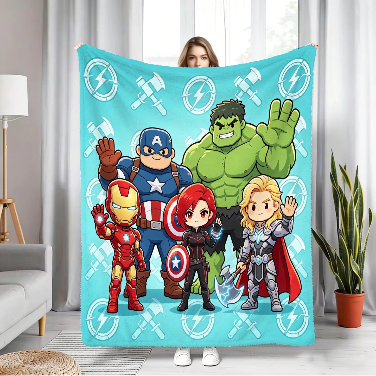 Avengers Chibi Fleece-Decke – Team Türkis