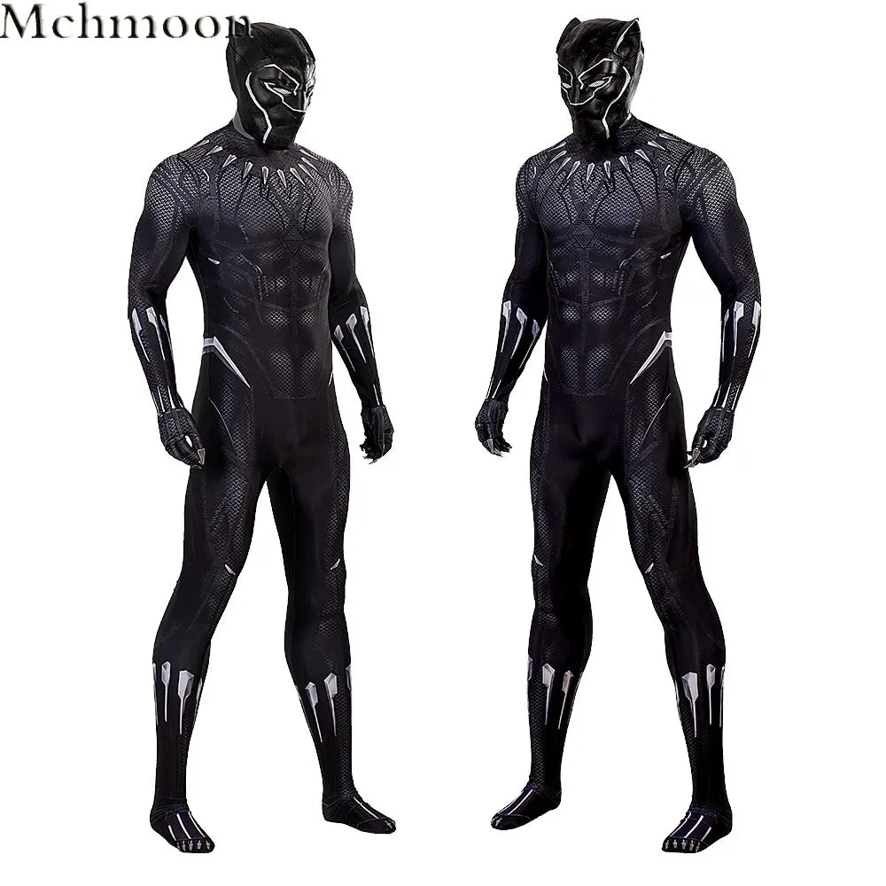 Black Panther Kostüm - Schwarzer Anzug mit Vibranium-Effekt und Krallenkragen