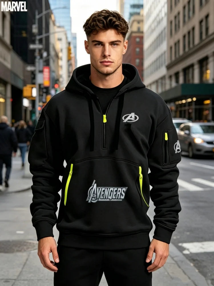 Sweatshirt mit halbem Reißverschluss Avengers für Herren – Multi-Pocket Schwarz Gelb