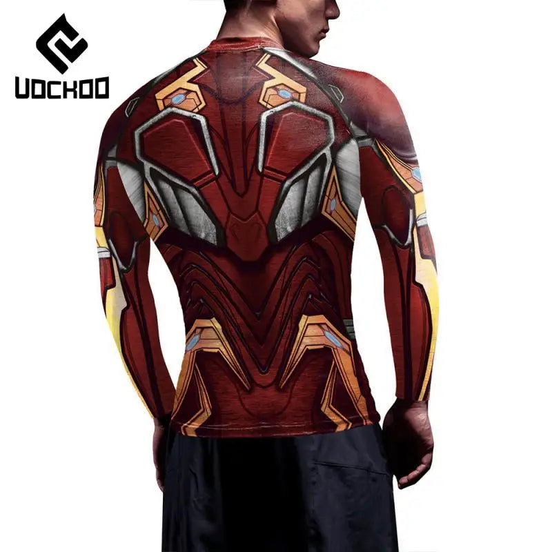Iron Man Kompressions-T-Shirt – Langarm Rot Rüstung
